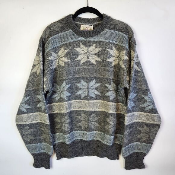 VTG Merrimac ALPS Sweater Mens Sz M Gray 100% Wool Eclectic‎ Grandpa Vintage 90s - Picture 1 of 11